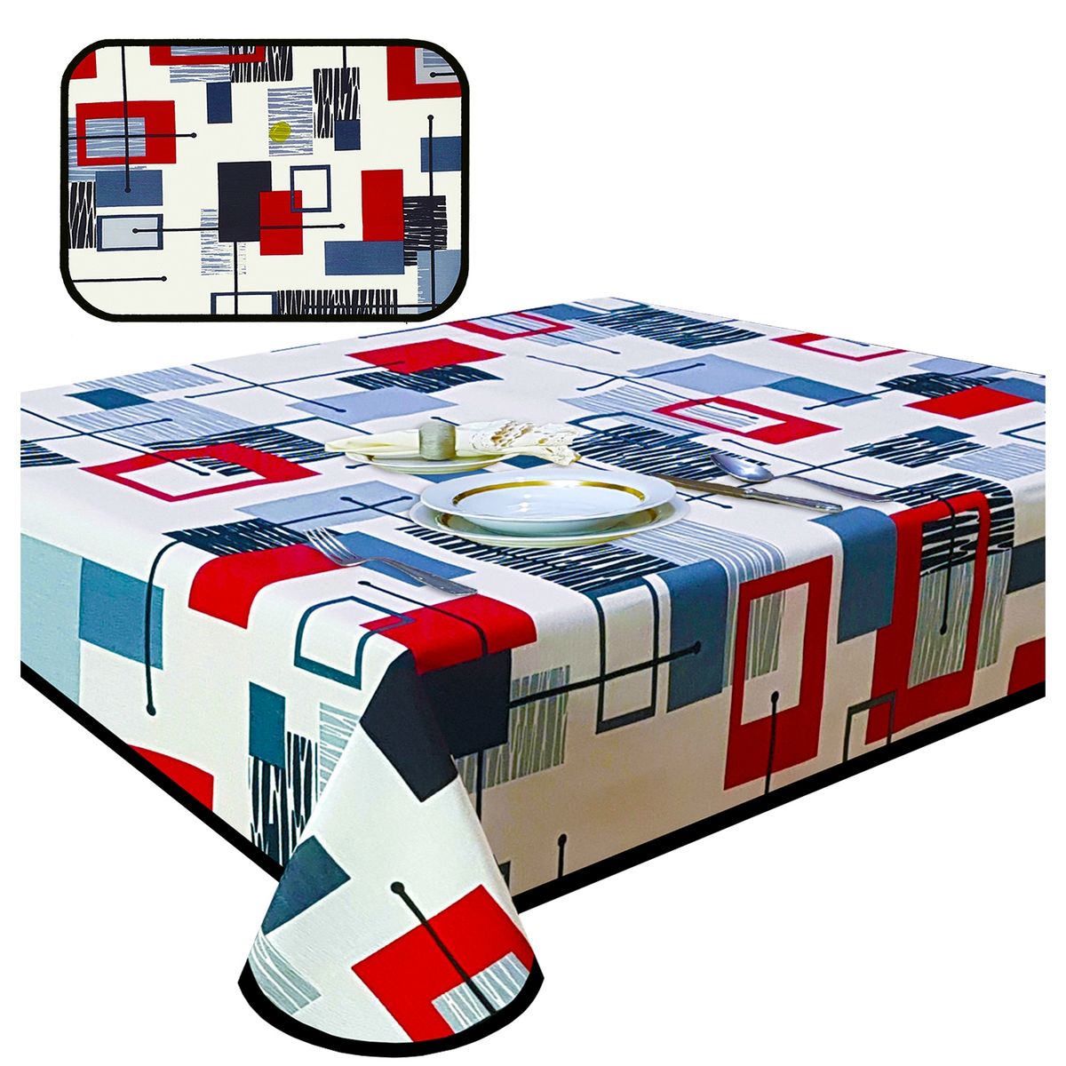 MAISONETTE - Mantel antimancha cuadrado 180x180 geometrico rojo