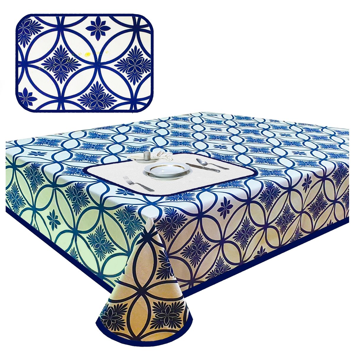 MAISONETTE - Mantel antimancha rectangular 270x180 vintage azul