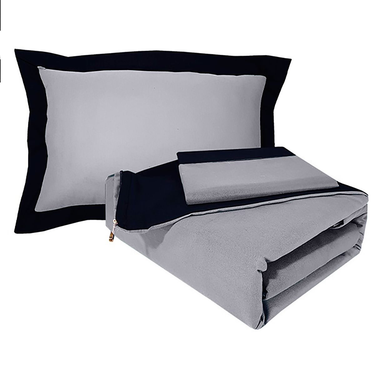 VICTORIANAS - Funda De Plumón 2 Plaza Bicolor Negro Gris  200 Hilos