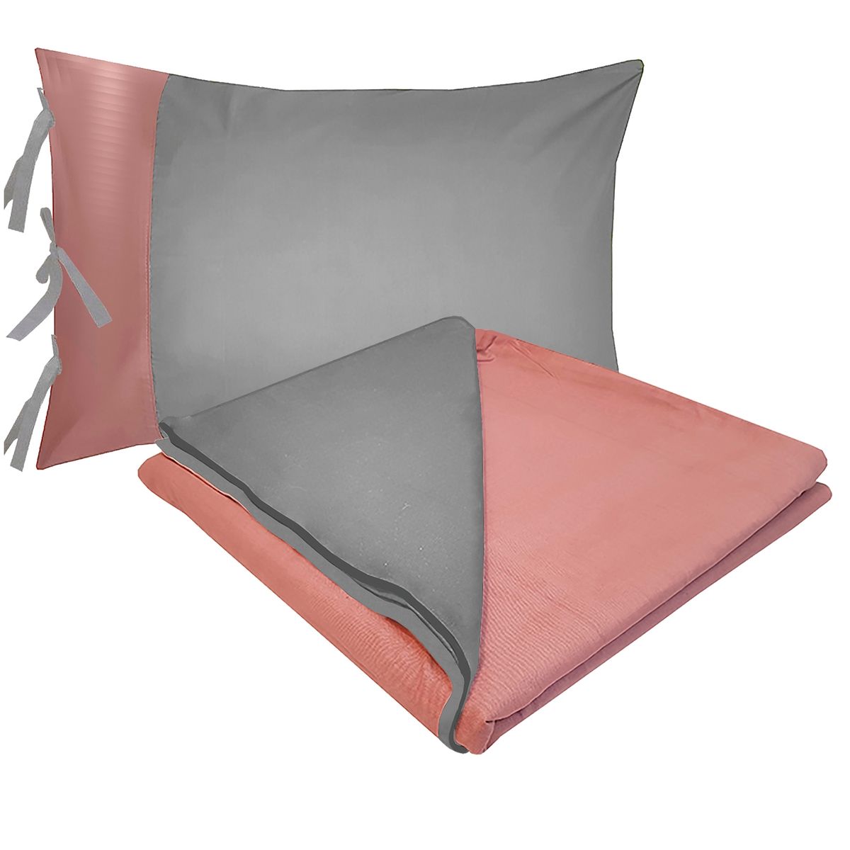 VICTORIANAS - Funda De Plumón 1,5 Plaza Bicolor Gris Palo Rosa 200 Hilos