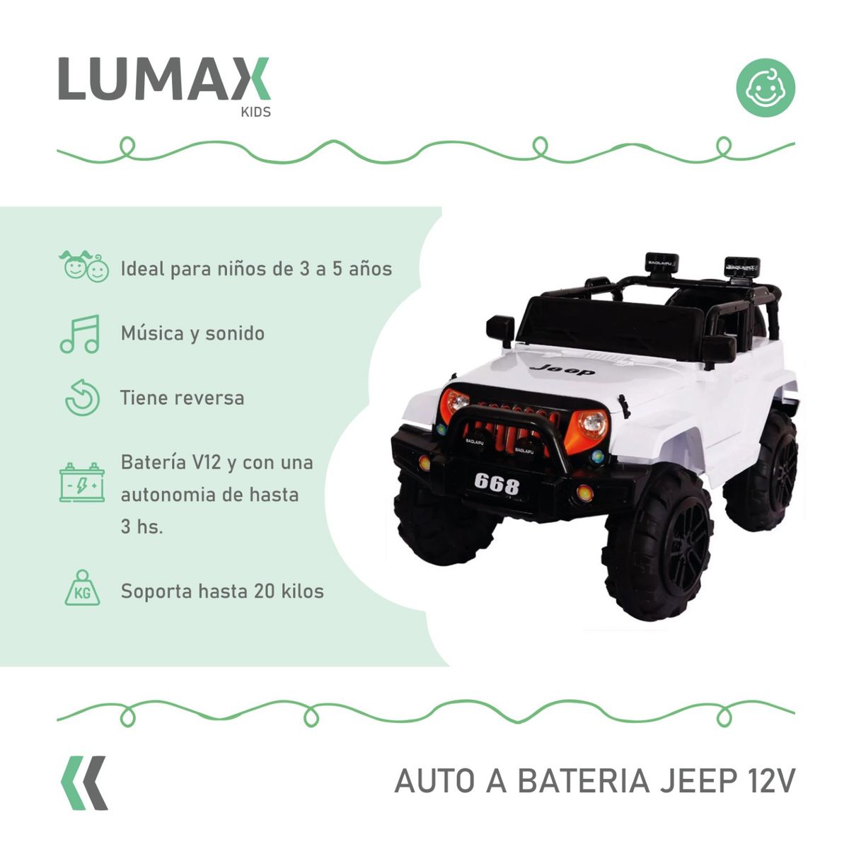 GENERICO - Auto A Bateria Jeep 12v Control Blanco