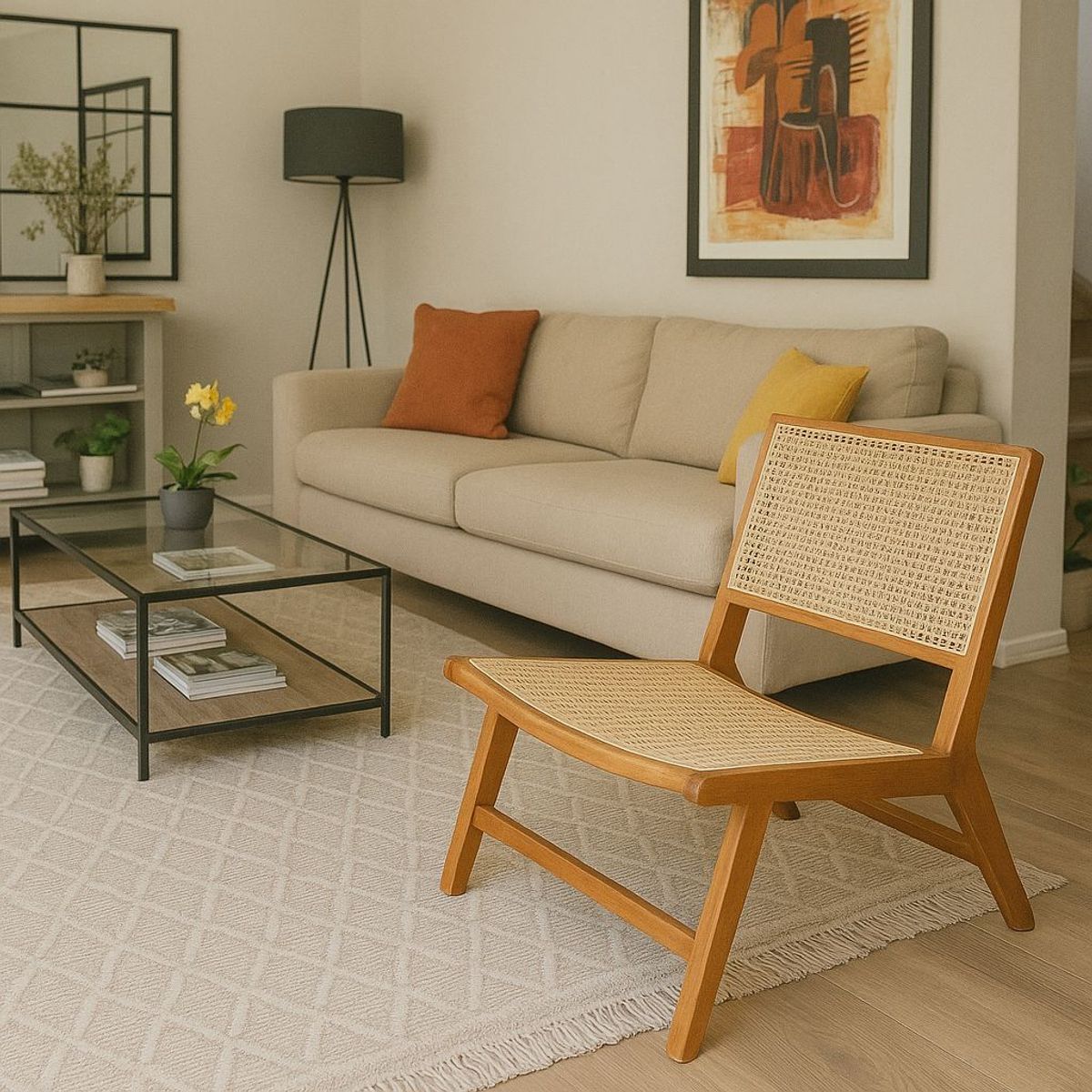 MEYA MUEBLES - Sitial Futra de madera y rattán color café 65x74x77