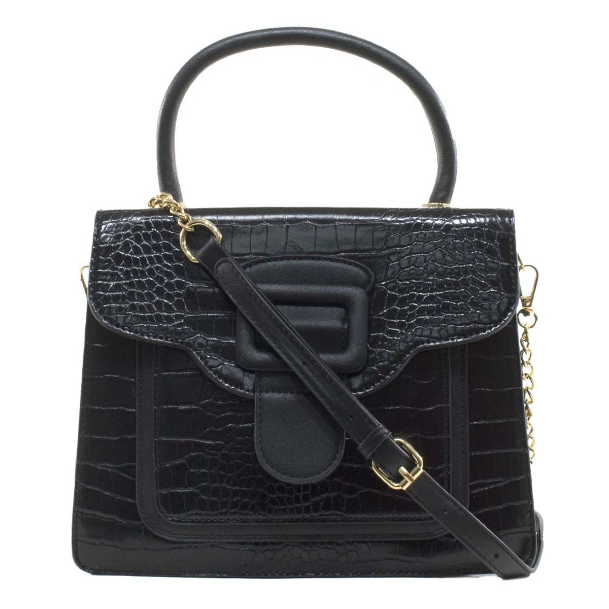 MAILEA - Cartera ecocuero mediana rigida coco para mujer negro