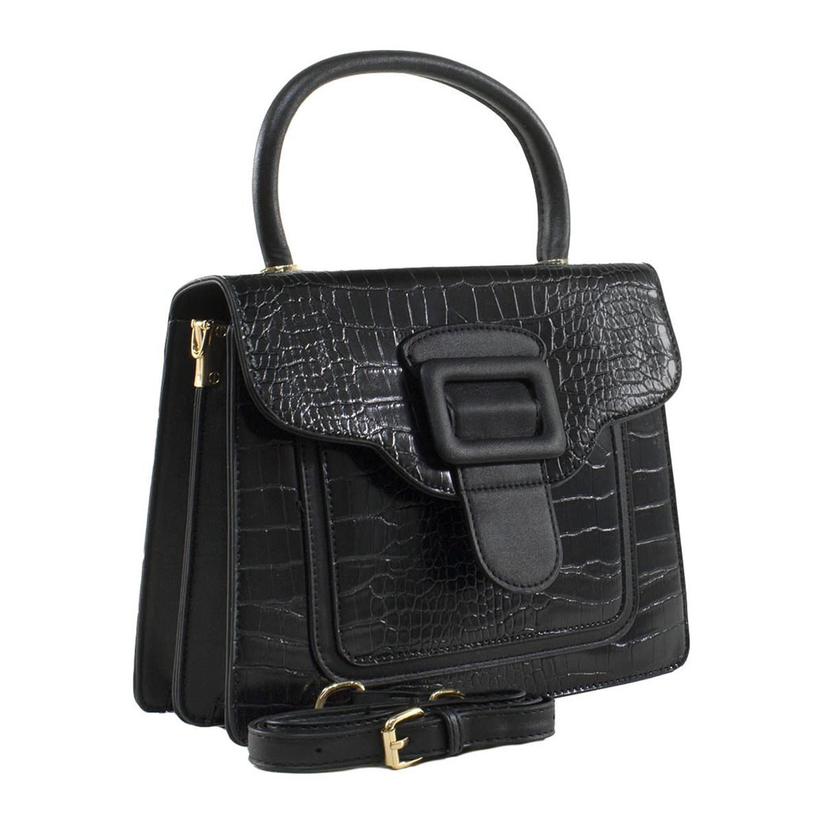 MAILEA - Cartera ecocuero mediana rigida coco para mujer negro