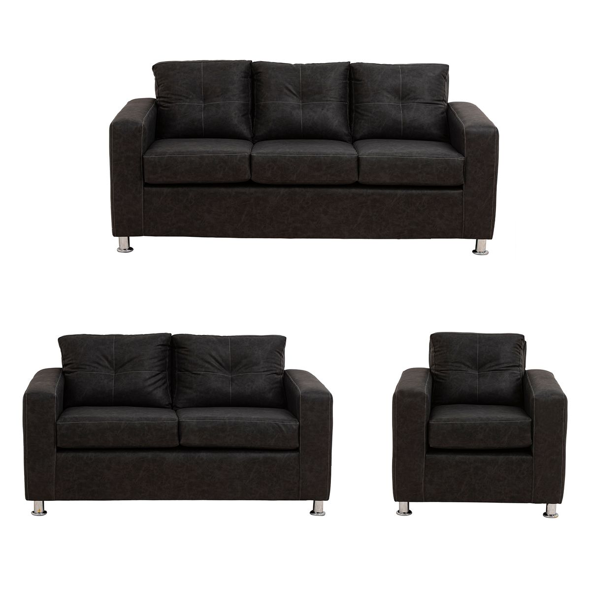 MUEBLES AMERICA - Living George 321 Cuero Auris Negro