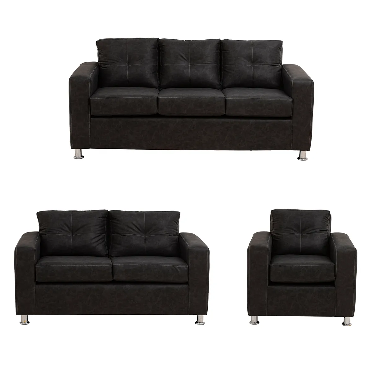 MUEBLES AMERICA - Living George 321 Cuero Auris Negro