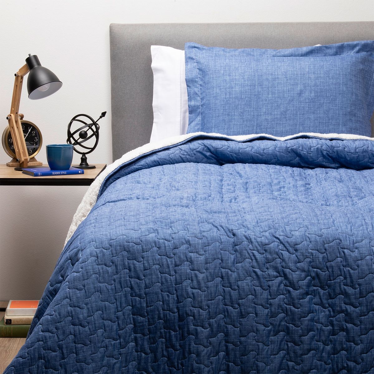 ZAHR - Cubrecama Sherpa Estampado Azul