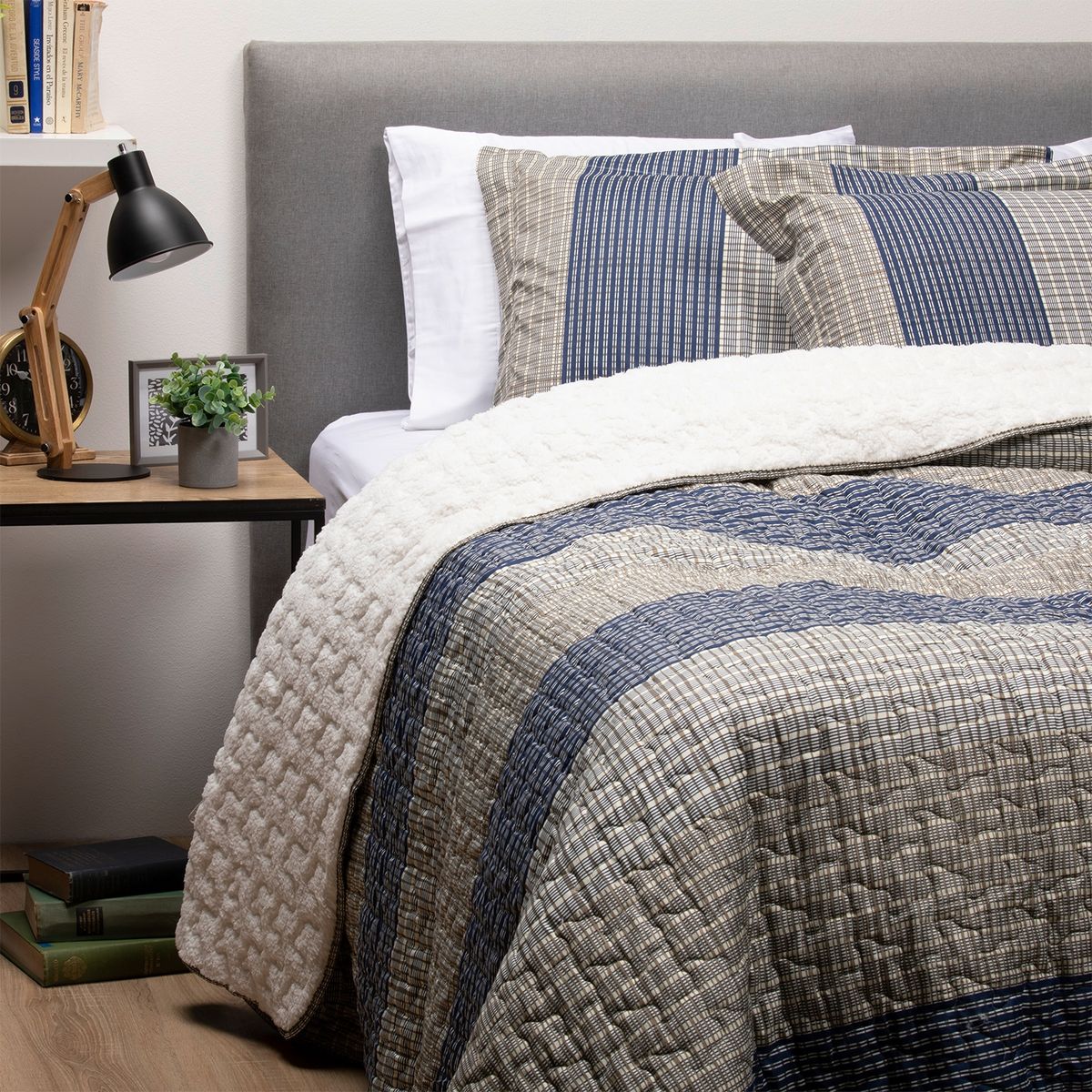 ZAHR - Cubrecama Sherpa Estampado King Azul