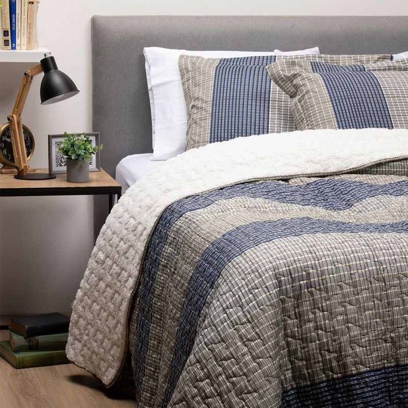 ZAHR - Cubrecama Sherpa Estampado Azul