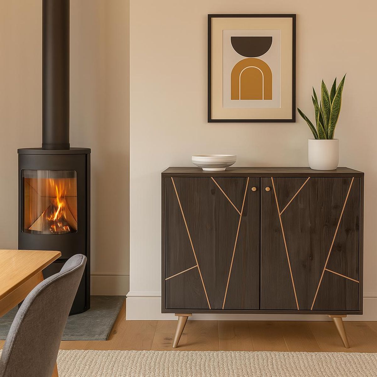 MEYA MUEBLES - Comoda Mong de madera color negro 90x102x50