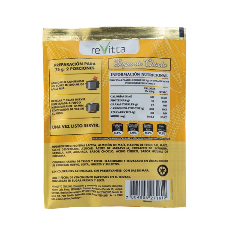 REVITTA WELLNESS - Sopas proteícas whey Pack 4 sabor choclo 75 grs.