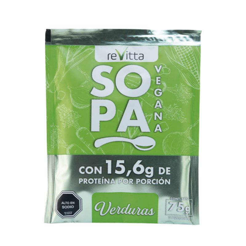 REVITTA WELLNESS - Pack 4 Sopas + Proteína vegana 75 grs. sabor Verduras