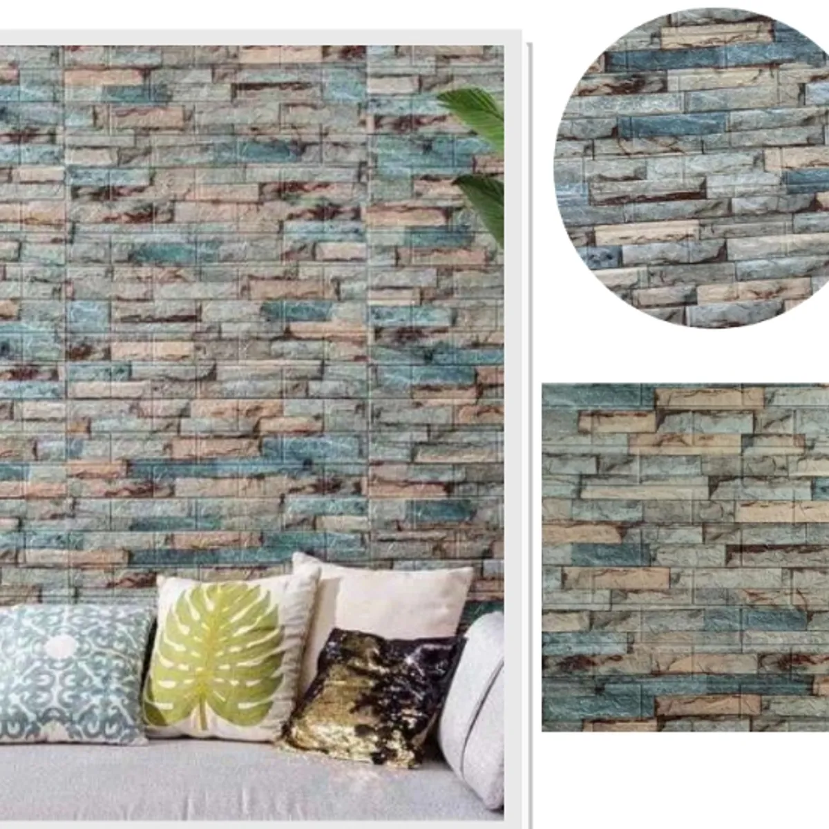 GENERICO - PACK DE 5 Laminas 3D Autoadhesiva 70x77 Ladrillo Lajas Colores