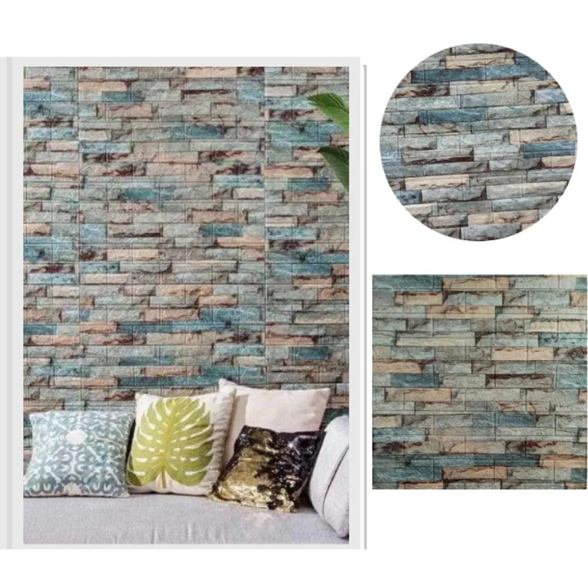 GENERICO - PACK DE 5 Laminas 3D Autoadhesiva 70x77 Ladrillo Lajas Colores