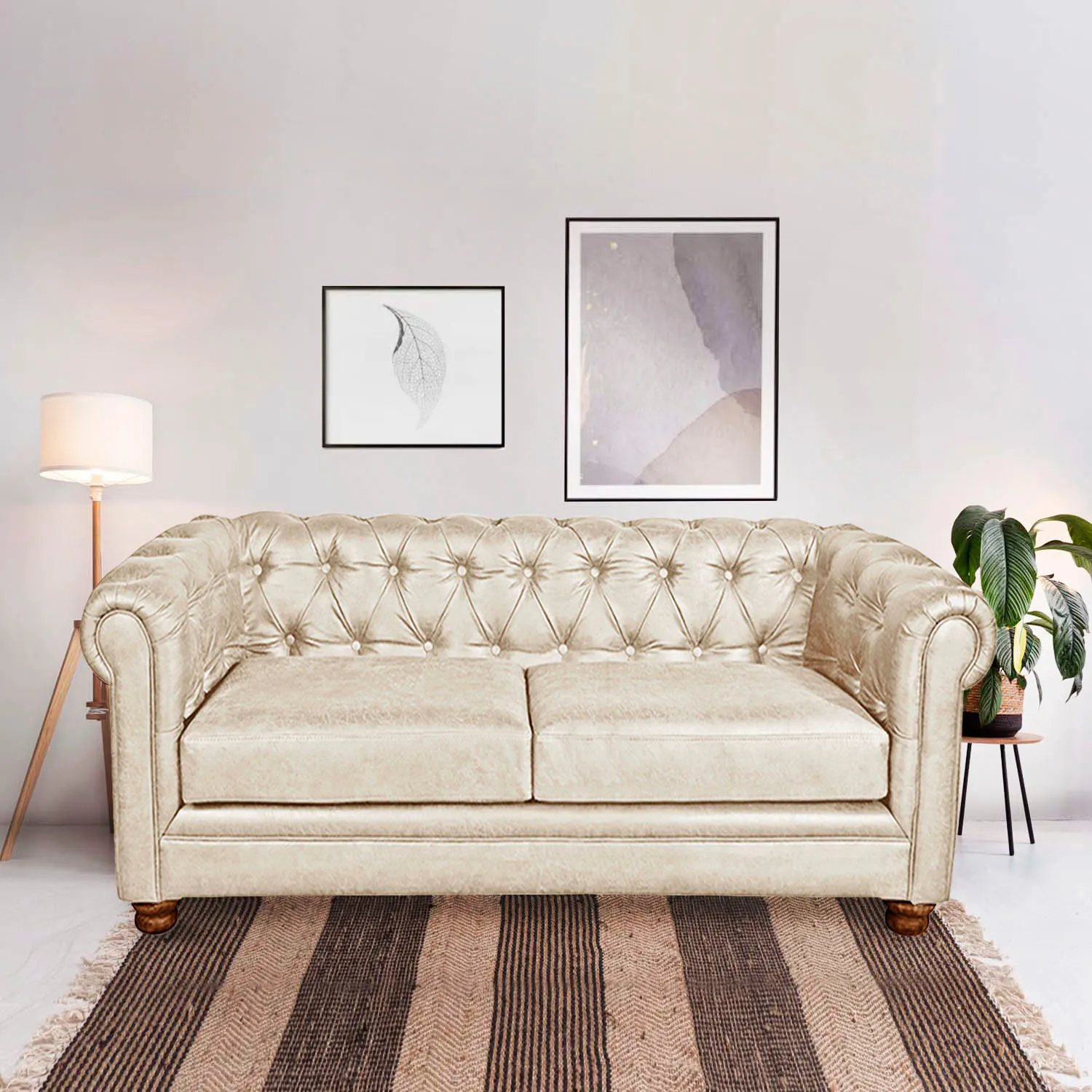 LATAM HOME Sofá Florencia 2 Cuerpos Capitoné Cuero Colorado Beige