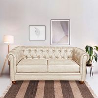 Sofá Florencia 2 Cuerpos Capitoné Cuero Colorado Beige