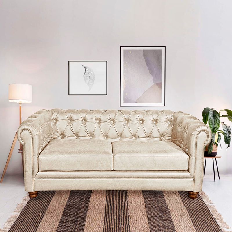 LATAM HOME - Sofá Florencia 2 Cuerpos Capitoné Cuero Colorado Beige