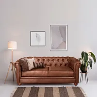 Sofá Florencia 2 Cuerpos Capitoné Cuero Colorado Caramelo