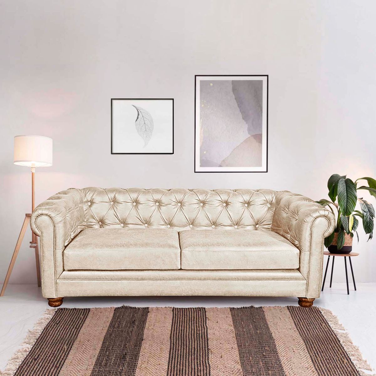 LATAM HOME - Sofá Latam Home Florencia Capitoné 3 Cuerpos Beige