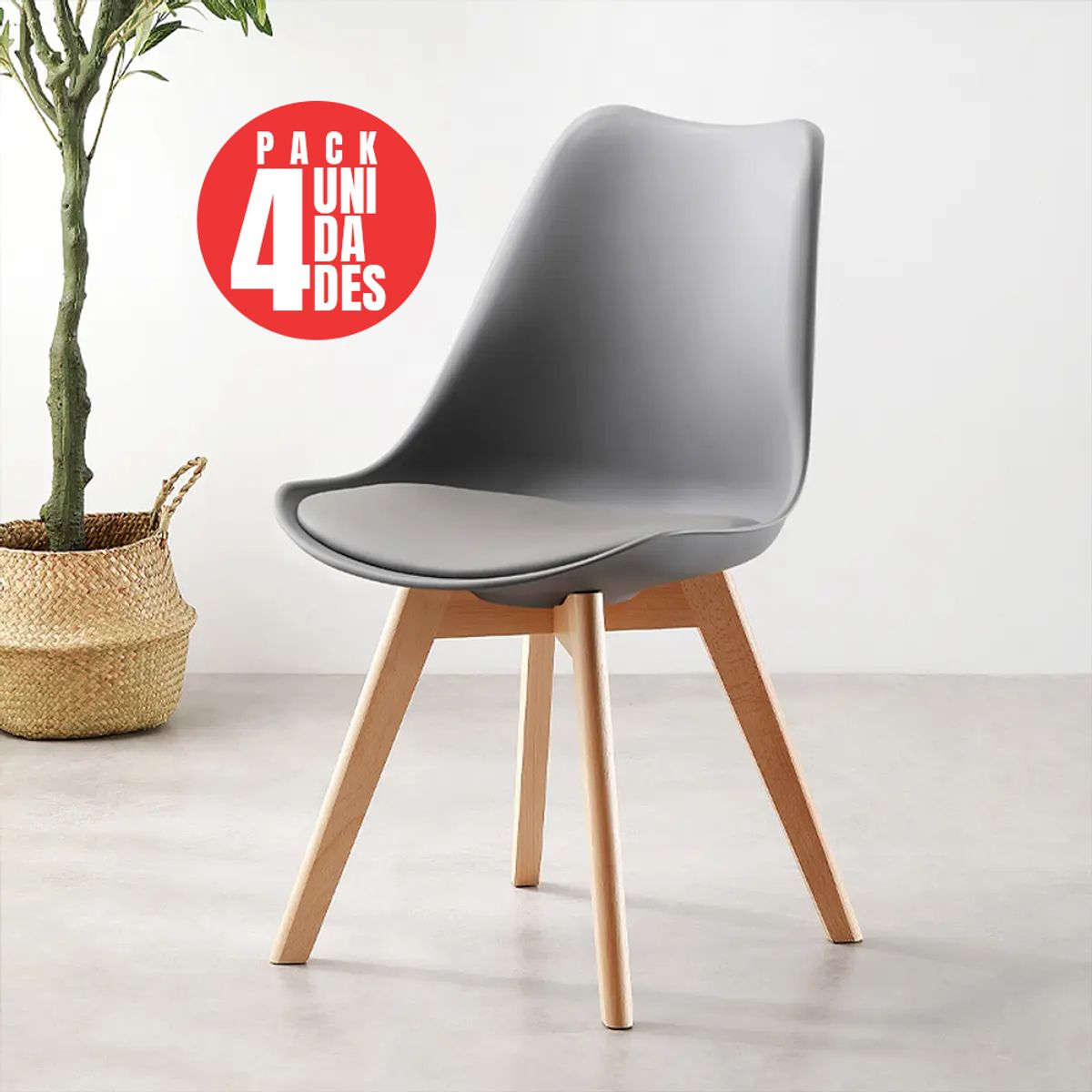 CASA BELLA - Pack 4 Sillas Comedor Gris Eames