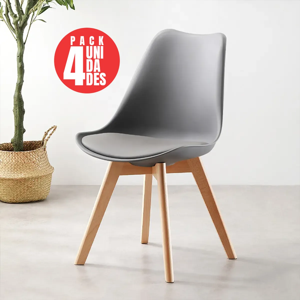 CASA BELLA - Pack 4 Sillas Comedor Gris Eames