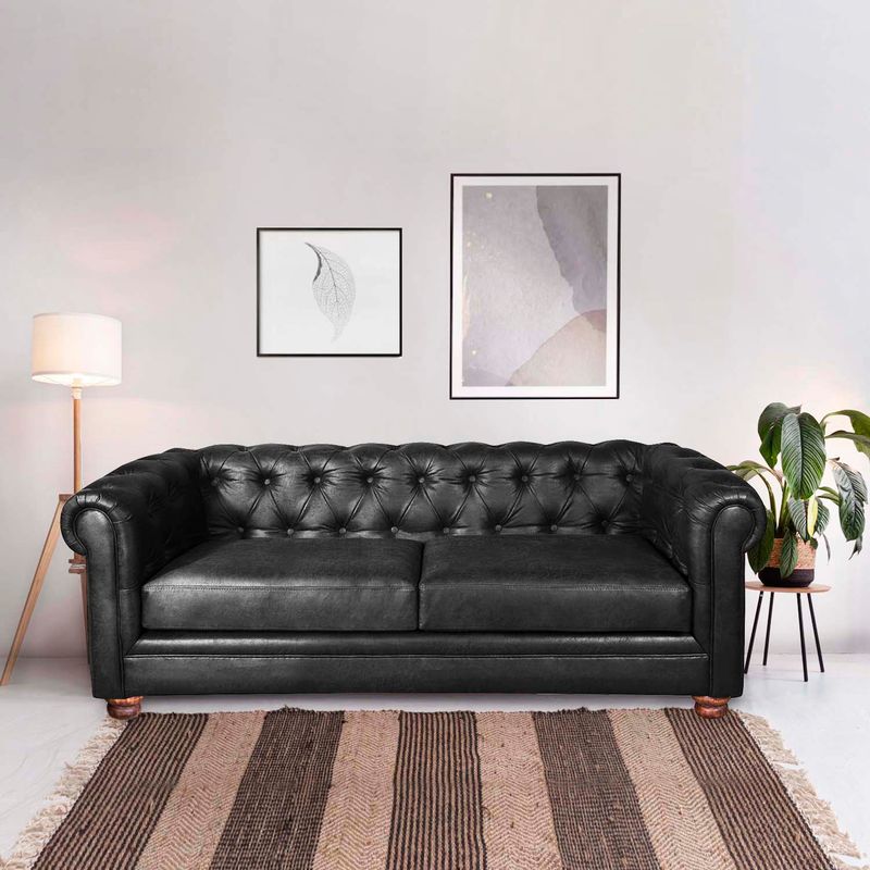 LATAM HOME - Sofá Florencia 3 Cuerpos Capitoné Cuero Colorado Negro