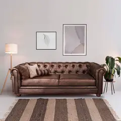 LATAM HOME - Sofá Florencia 3 Cuerpos Capitoné Cuero Colorado Marron