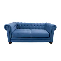 LATAM HOME - Sofá Florencia 3C Azul Petróleo, Capitoné, Patas Madera