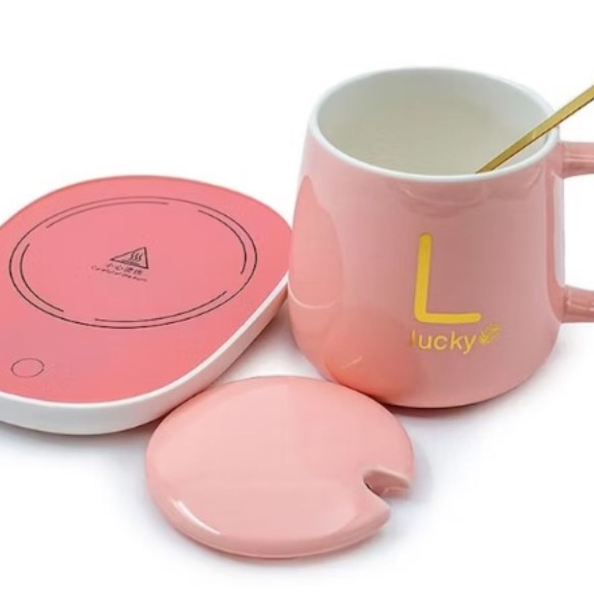 OEM - TAZA DE CAFÉ Y PLATO CON CALENTAMIENTO ELÉCTRICO - ROSADO