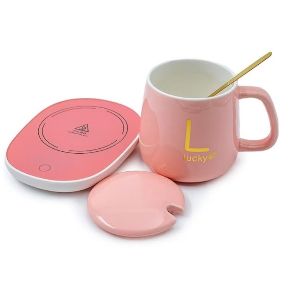 OEM - TAZA DE CAFÉ Y PLATO CON CALENTAMIENTO ELÉCTRICO - ROSADO