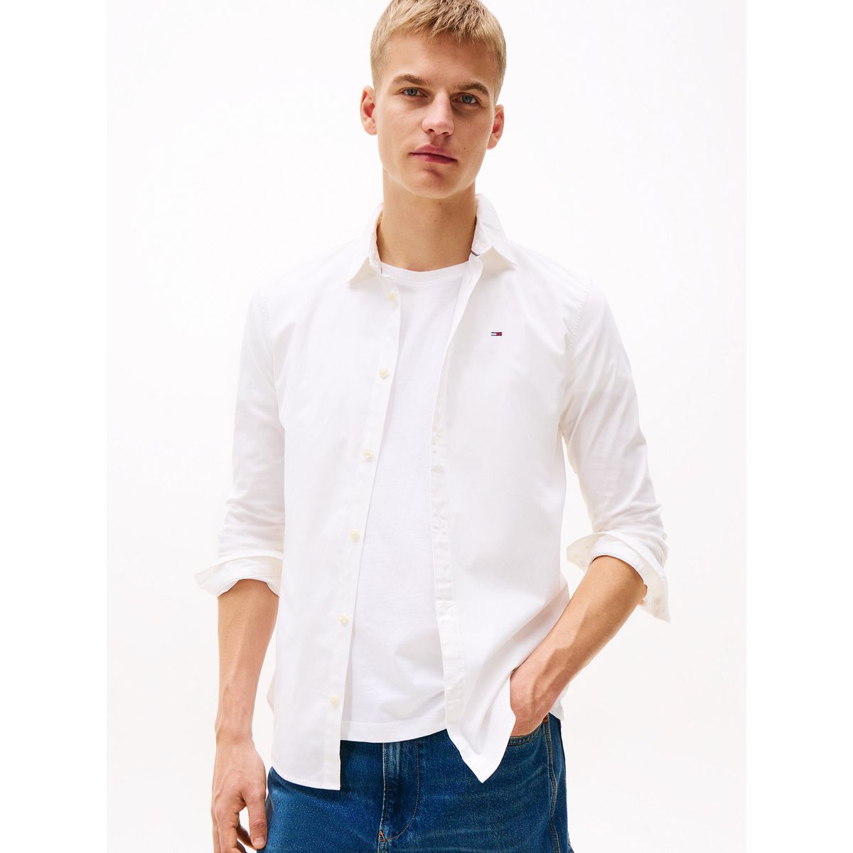 TOMMY HILFIGER - Camisa Solid Elástica Slim Fit Blanco Hombre