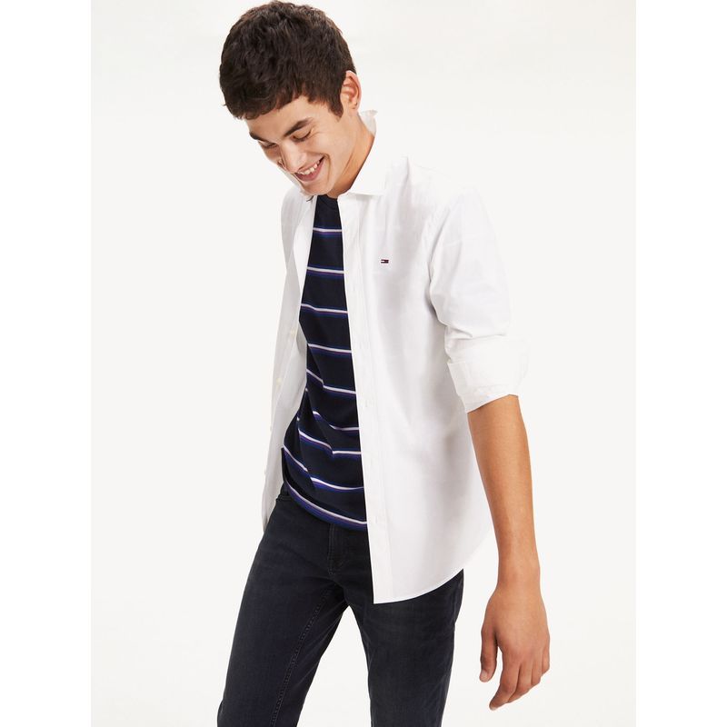 TOMMY HILFIGER - Camisa Solid Elástica Slim Fit Blanco Hombre