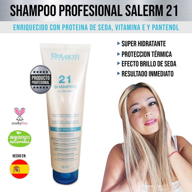 Shampoo 21 Proteina De Seda, Acido Hialuronico 300ml....-