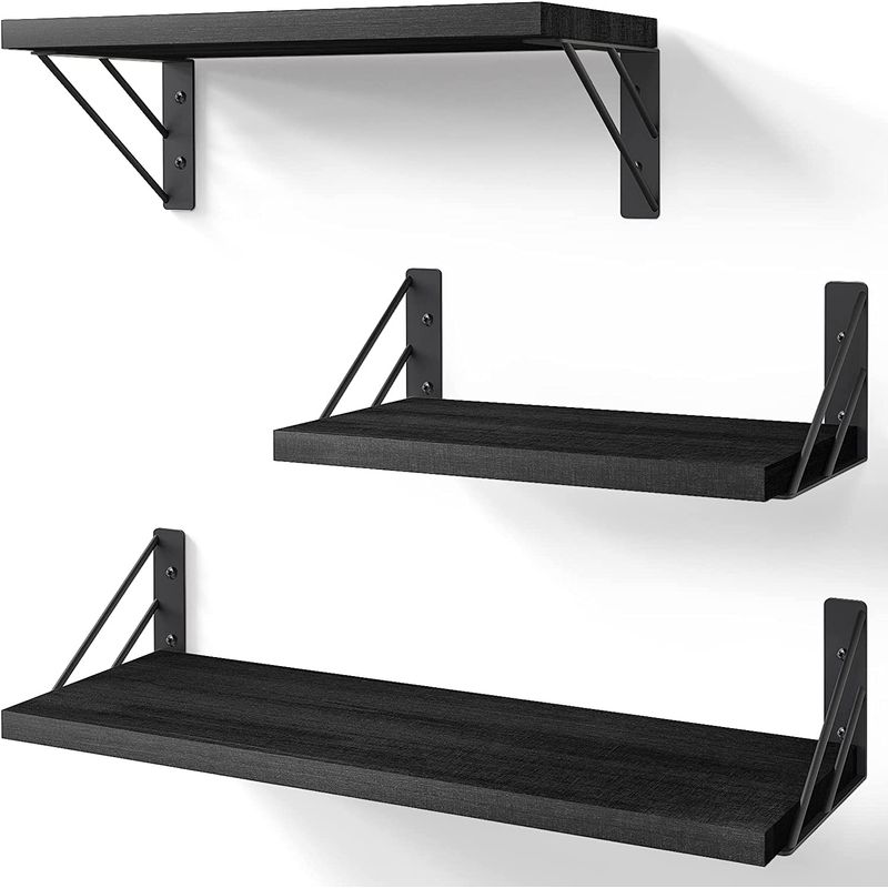 GENERICO - Repisas Flotantes De Madera Multipropósito KIT X3 Negro Moderno…