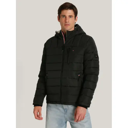 TOMMY HILFIGER - Parka Hoodie Quilted Con Logo Negro