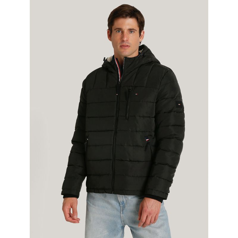 TOMMY HILFIGER - Parka Hoodie Quilted Con Logo Negro Tommy Hilfiger