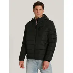 TOMMY HILFIGER - Parka Hoodie Quilted Con Logo Negro