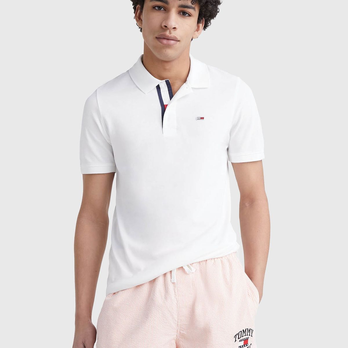 TOMMY HILFIGER - Polo Placket Slim Fit Blanco Tommy Jeans