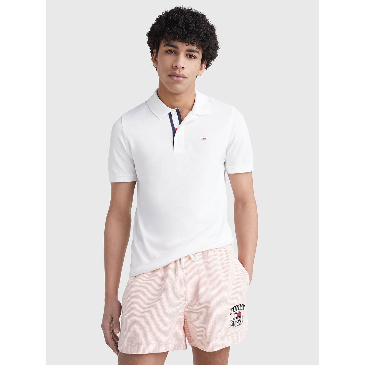 TOMMY HILFIGER - Polo Placket Slim Fit Blanco Tommy Jeans