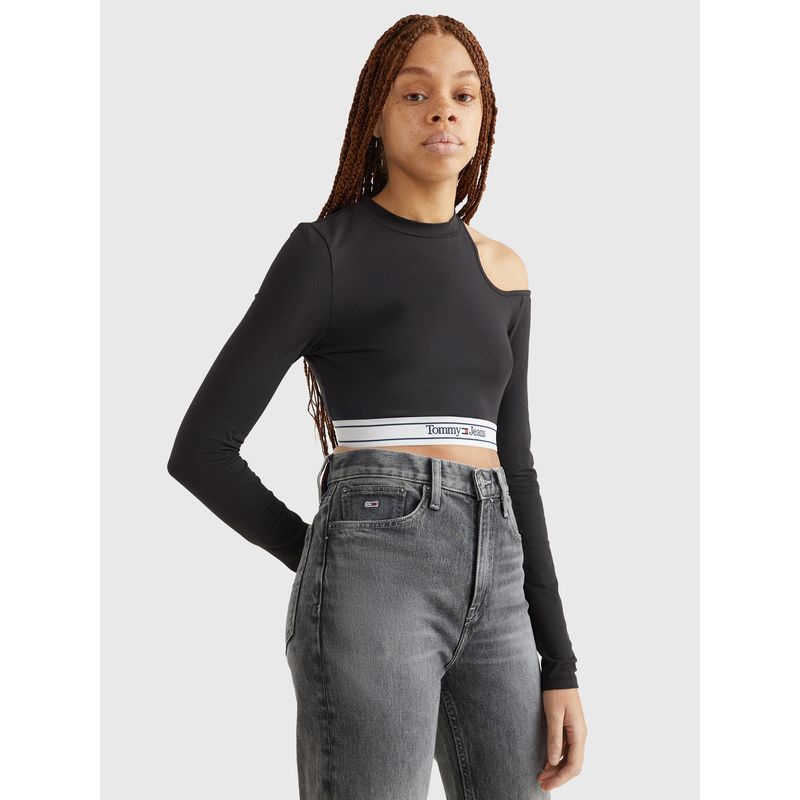 TOMMY HILFIGER - Polera Cut Out Con Logo Negro Tommy Jeans