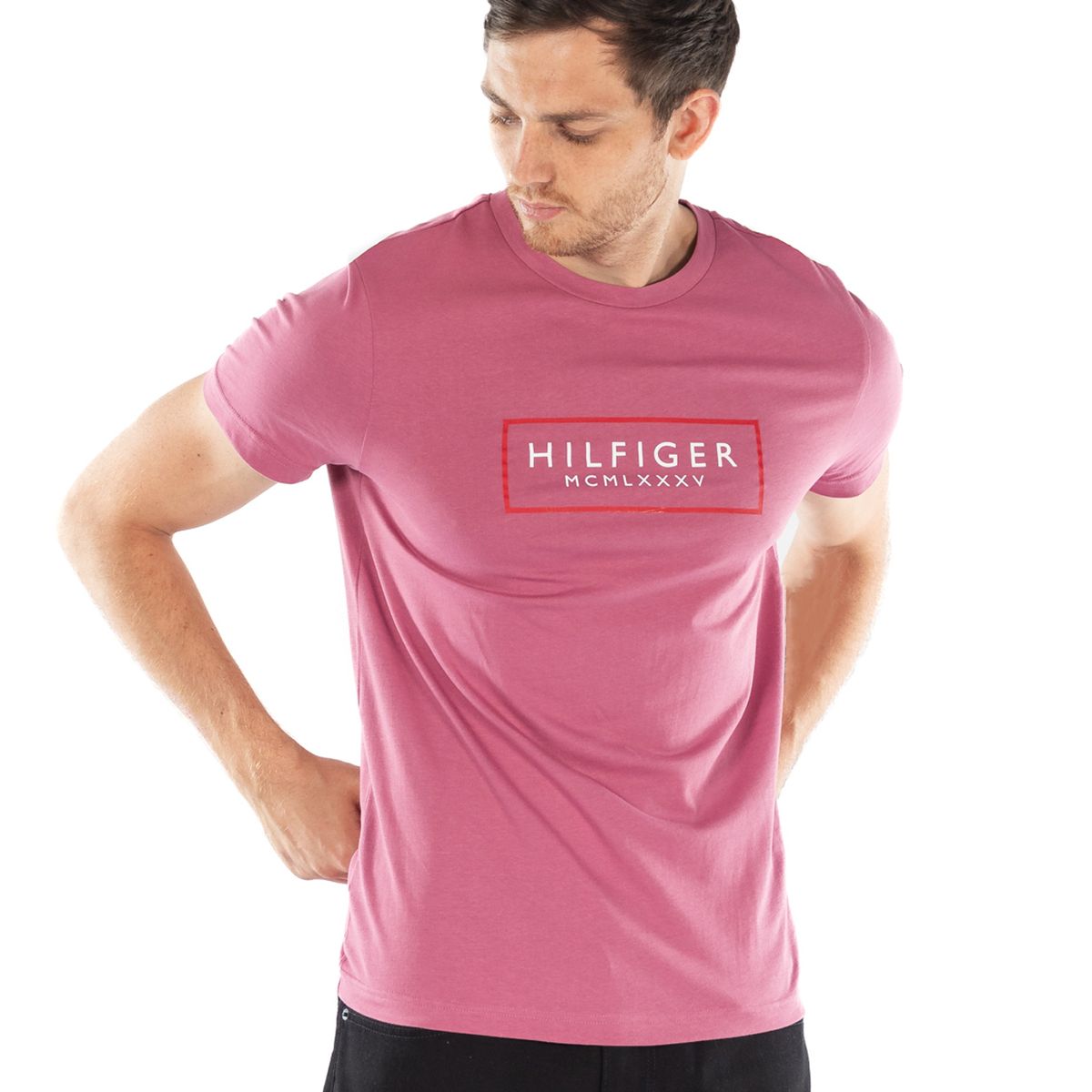 TOMMY HILFIGER - Polera Box Outline Logo Rosado Tommy Hilfiger