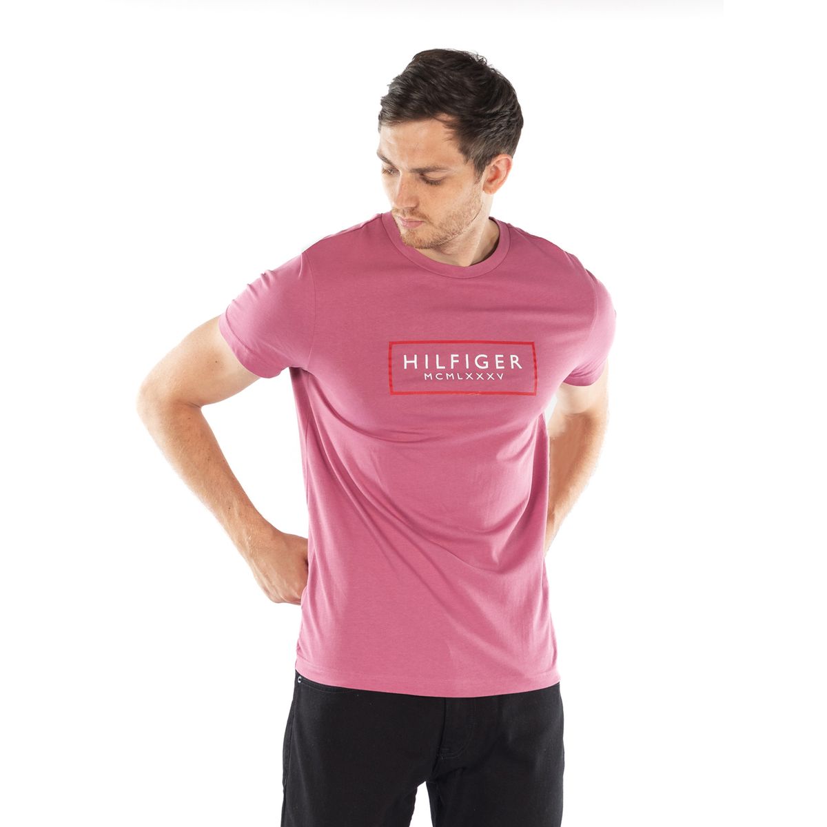 TOMMY HILFIGER - Polera Box Outline Logo Rosado Tommy Hilfiger