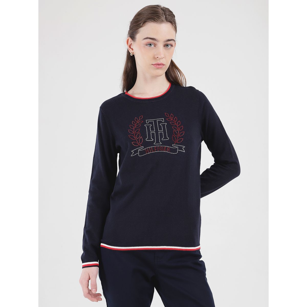 TOMMY HILFIGER - Sweater Crest Logo Tonal Azul Tommy Hilfiger