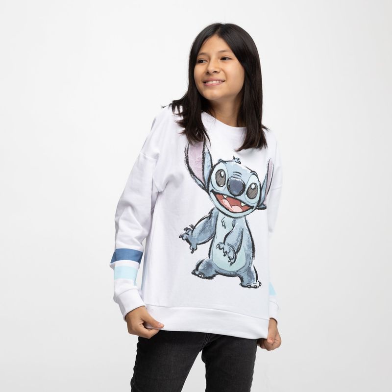 DISNEY - Poleron Niña stitch Sonriendo Blanco Disney