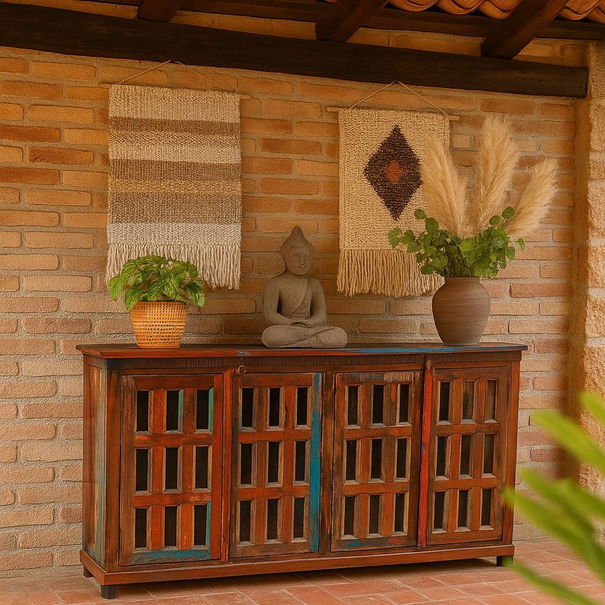 MEYA MUEBLES - Buffet Bengala madera reciclada y vidrio 105x180x40