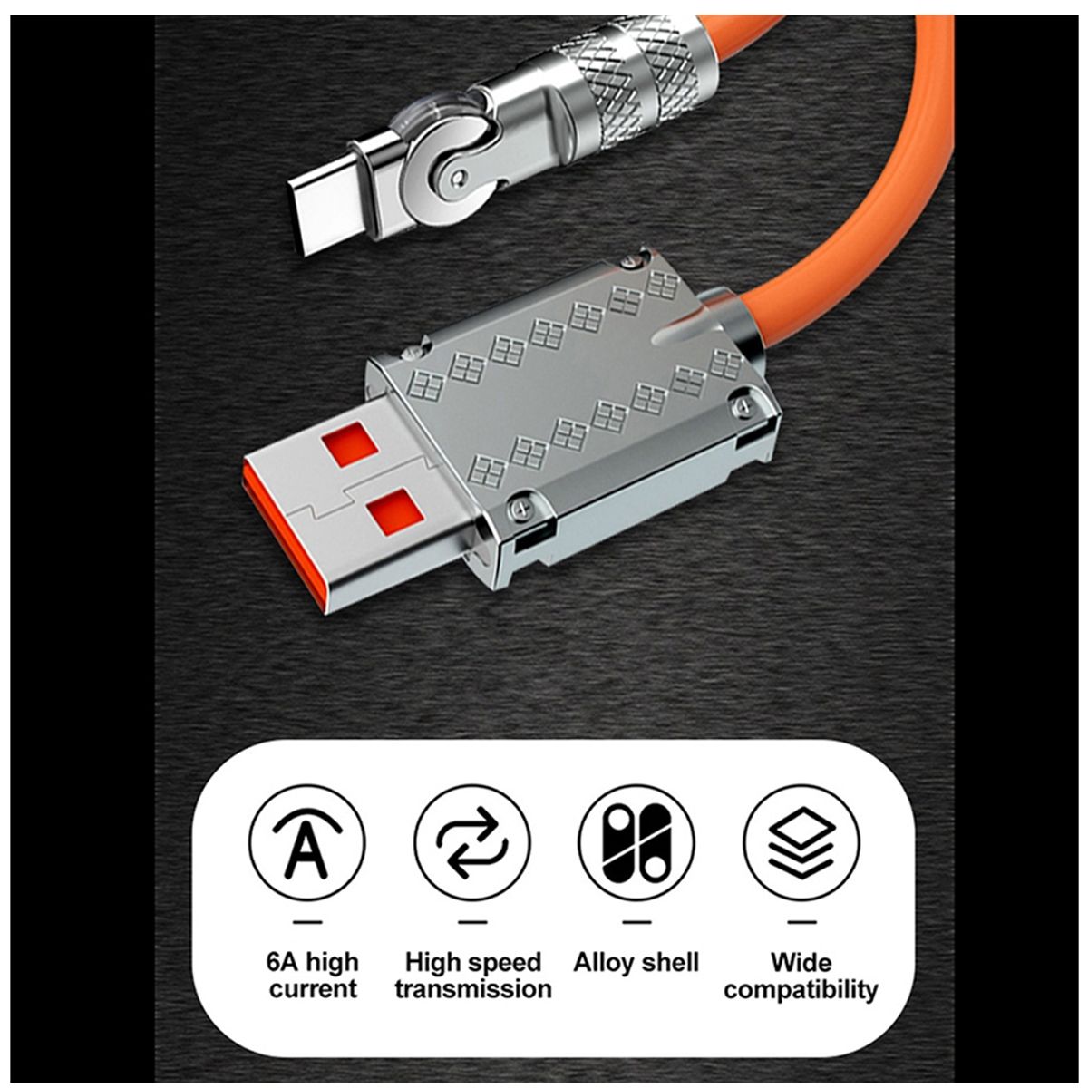 XUNDD - Cable de Carga USB C Flexible Giratorio 180° Android Carga Rápida