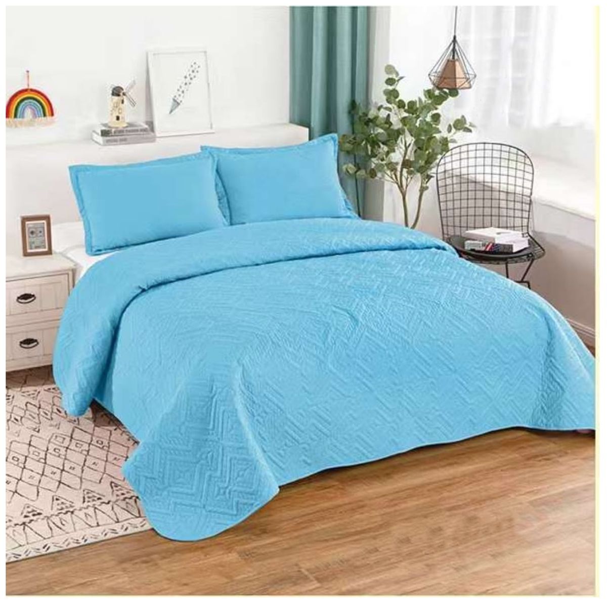 GENERICO - Cubrecama Quilt Verano 1,5 Plazas Celeste…