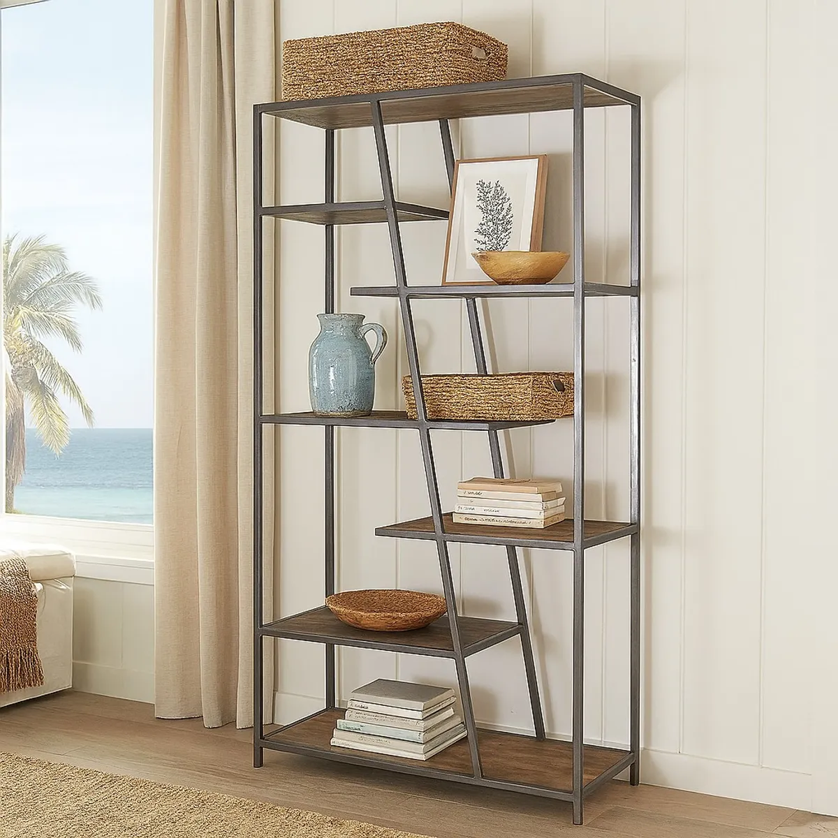 MEYA MUEBLES - Vitrina Statu madera de olmo y acero 210x110x42