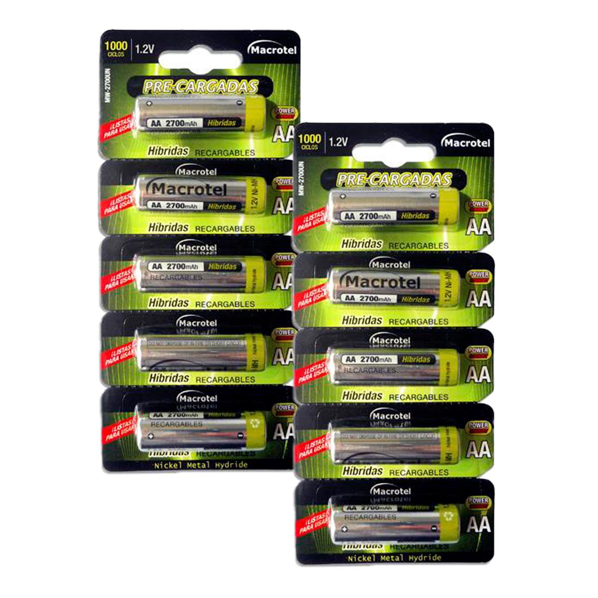 Pack 10 Pilas Recargables Macrotel Híbridas Aa X5 2700mah, marca MACROTEL - Foto Principal