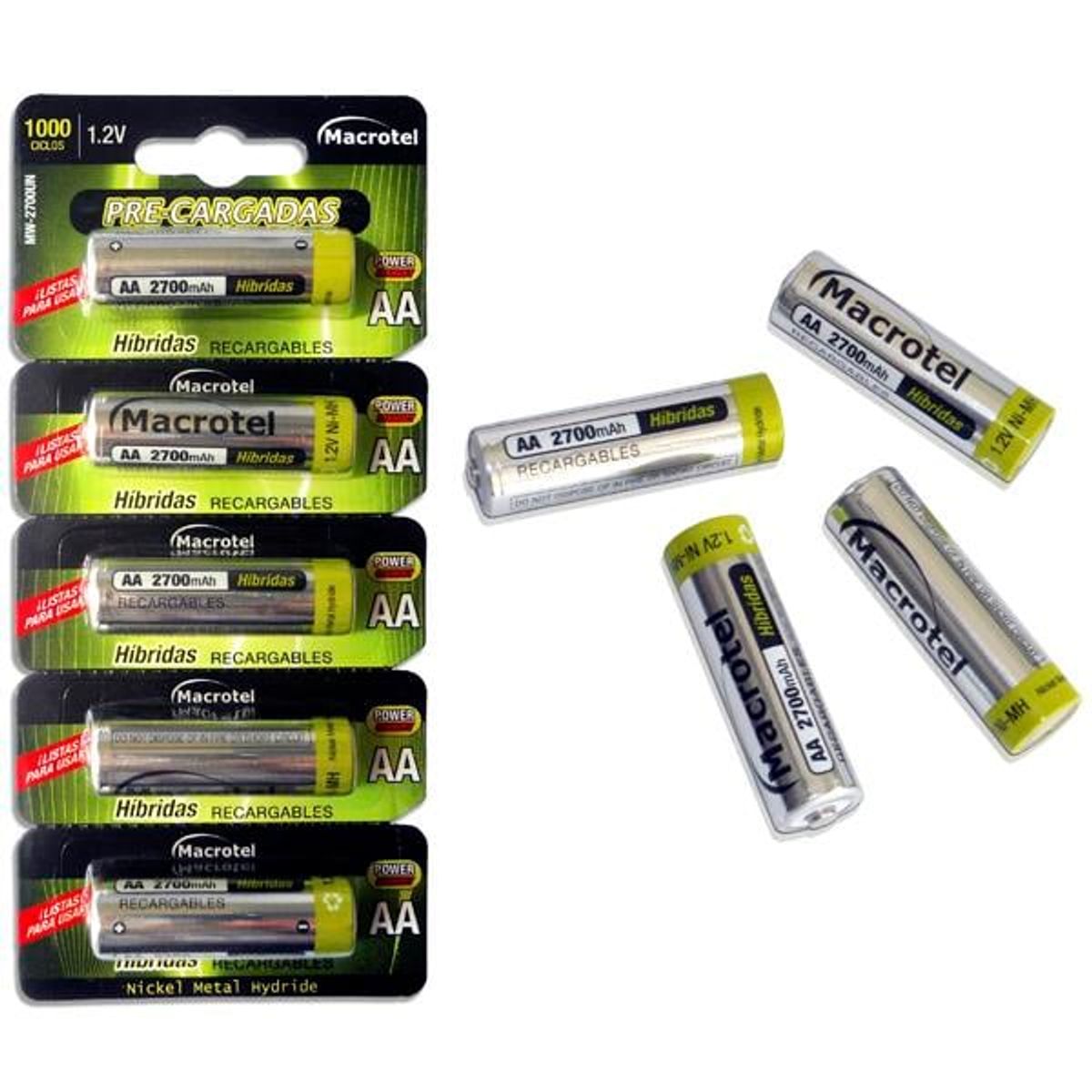 Pack 10 Pilas Recargables Macrotel Híbridas Aa X5 2700mah, marca MACROTEL - Foto 2